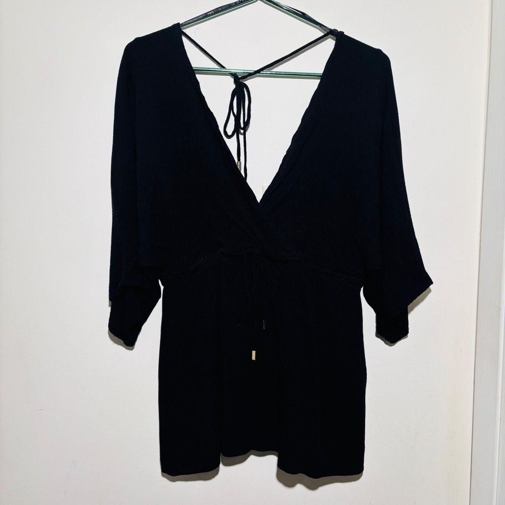 Lulus City Walk Black Short Tying Back Dress | Size Large - Picture 4 of 10